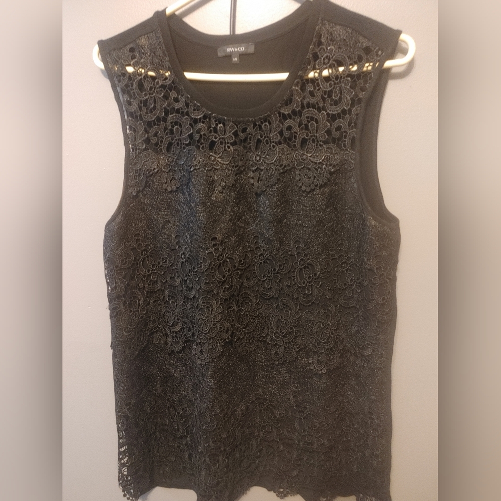 Divided Black Lace Sleeveless Top